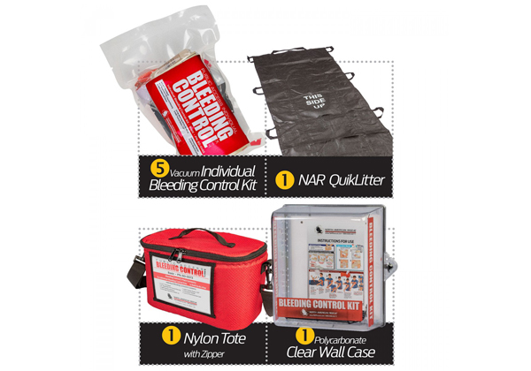 Public Access Bleeding Control Stations - 5-Pack Vacuum Sealed